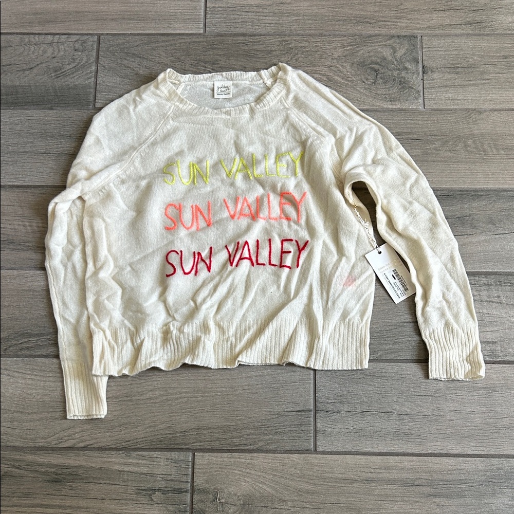 Cashmere Sun Valley Embroidered Crewneck Sweater - cream